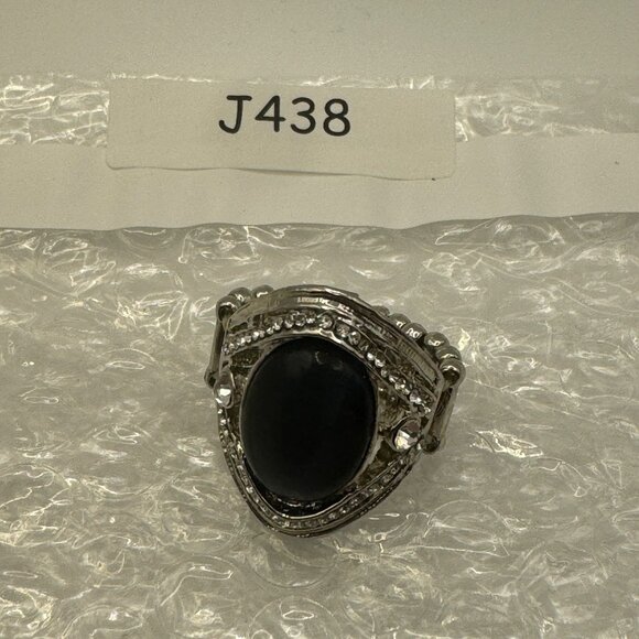 Vintage Silver-Tone Bllue Stone Adjustable Ring With Rhinestone Accents - Picture 5 of 5